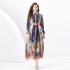 2024 Spring/Summer - Palace style lapel lantern sleeve wave side length retro printed dress