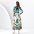 2024 Early Spring - Vacation style stand up collar pleated lantern sleeves retro printed mini dress