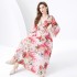 2024 Vacation - Lace V-neck flared sleeve pleated cardigan printed long dress