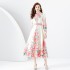 2024 Early Spring - Vacation Style Flip Collar Lantern Sleeve Retro Painted Printed Mini Dress