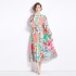 Original in stock | 2024 Spring new contrasting ethnic style retro stand up collar lantern sleeve printed dress