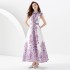 2023 Spring/Summer Palace Style Polo Sleeveless Waist Wide Skirt Printed Long Dress