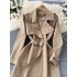 British style tied waist mid length knee length coat 2024 new French retro lapel casual trench coat jacket