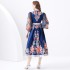 2024 Vacation - Resort Wrap Strap Style V-neck Lantern Sleeve Long Retro Printed Dress