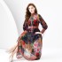 2024 Early Spring - Palace style stand up collar lantern sleeve wave side length retro printed dress