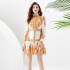 2023 vacation retro court style stand up collar loose lantern sleeves painted mini dress