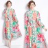 Original in stock | 2024 Spring new contrasting ethnic style retro stand up collar lantern sleeve printed dress