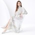 2024 Vacation - Palace style stand up collar lantern sleeve wave side length retro printed dress