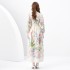 2024 Spring/Summer - Lace Vacation Style V-neck Lantern Sleeve Hundred Fold Printed Long Dress