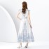 2024 Early Spring - Retro Palace Style V-neck Little Flying Sleeve Waist Wide Swing Printed Long Dress