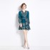 Original Spot | 2024 Spring/Summer Vacation New Deep Blue Strap Belt Retro Printed Dress