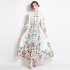 Original in stock | 2024 early spring new palace style stand up collar flower dress with single breasted design, long skirt