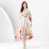 2024 Early Spring - Vacation Style Flip Collar Lantern Sleeve Retro Painted Printed Mini Dress