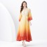 2024 Vacation - Vacation style V-neck flared sleeve pleated wave side length gradient printed dress