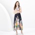 2024 Spring/Summer - Vacation style flat collar sleeveless wide wavy edge oil painting printed long dress