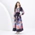 2024 Spring/Summer - Vacation Retro Palace Style V-neck Loose Lantern Short Sleeve Painted Long Dress