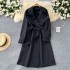 British style tied waist mid length knee length coat 2024 new French retro lapel casual trench coat jacket