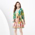 2024 Spring/Summer - Palace style stand up collar lantern sleeves wavy edge mini retro printed dress