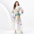 2024 Spring/Summer - Vacation style stand up collar single breasted palace style printed wide swing long dress