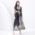 2024 Vacation - Palace style stand up collar lantern sleeve wave side length retro printed dress