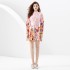 2024 Spring and Summer Wave Edge Wide Skirt Linen Short Mini Printed Dress