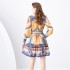 2024 Spring/Summer - Two piece set of palace style lapel lantern sleeves, wavy edge short mini retro printed dress