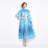 Original Spot | 2024 Spring New Ethnic Style Retro Standing Collar Lantern Sleeve Printed Dress