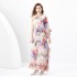 2024 Spring/Summer - Vacation Style One Shoulder Wooden Ear Strap Long Wide Swing Printed Dress