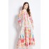 Original in stock | 2024 spring/summer floral ethnic style retro stand up collar lantern sleeve printed dress