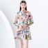 Early Spring 2024- Wave Edge Wide Skirt Retro Short Mini Printed Dress