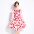 Original Spot | 2024 Early Spring New Printed Retro Collar Fashion Dress Lantern Sleeve High Waist A-line Skirt