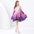 2024 Vacation - Vacation style V-neck flared sleeve pleated wave edge short gradient print mini dress