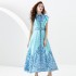 2023 Early Autumn Palace Style Flip Collar Single Front Small Flying Sleeve Printed Long Dress