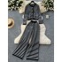 Mingyuan Xiaoxiangfeng set, women's high-end versatile round neck striped knitted cardigan+sweater casual wide leg pants