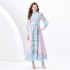 2024 Spring/Summer - Palace style stand up collar lantern sleeves wave side length retro printed dress