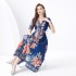 2024 Vacation - Vacation Style Suit Collar Short Sleeve Wide Swing Wave Edge Plant Printed Long Dress