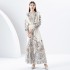 2024 Early Spring - Lantern Sleeve V-neck Retro Printed Long Mini Dress