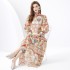 2024 Vacation - Countryside style stand up collar lantern sleeve wave edge extended retro printed dress