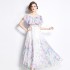 Original shooting | 2024 new ruffled edge one piece collar, waist cinched, big swing beach skirt, split chiffon dress for women