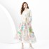 2024 Spring/Summer - Vacation Retro Palace Style V-neck Loose Long Sleeve Tropical Plant Printed Dress