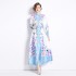 Original shooting | 2024 spring/summer new style temperament lapel slim fit medium long printed shirt collar dress