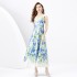 2024 Spring/Summer - Retro Stand cut V-neck Sleeveless Wide Swing Printed Long Dress