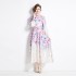 Original in stock | 2024 early spring new fresh temperament flower lantern sleeve stand up collar long dress