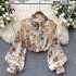 French style high-end floral long sleeved shirt for women's summer lantern sleeves, niche, exquisite, romantic atmosphere design top