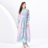 2024 Spring/Summer - Palace style stand up collar lantern sleeves wave side length retro printed dress