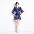 Original Spot | 2024 Spring/Summer Vacation New Deep Blue Strap Belt Retro Printed Dress