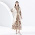 2024 Early Spring - Vacation style stand up collar lantern sleeves wave side length printed dress