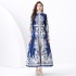 2024 Vacation - Palace style stand up collar lantern sleeve single placket printed long lace dress