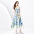 2024 Spring/Summer - Retro Stand cut V-neck Sleeveless Wide Swing Printed Long Dress