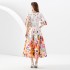 2023 vacation retro palace style V-neck slim fitting lantern sleeve painted long dress